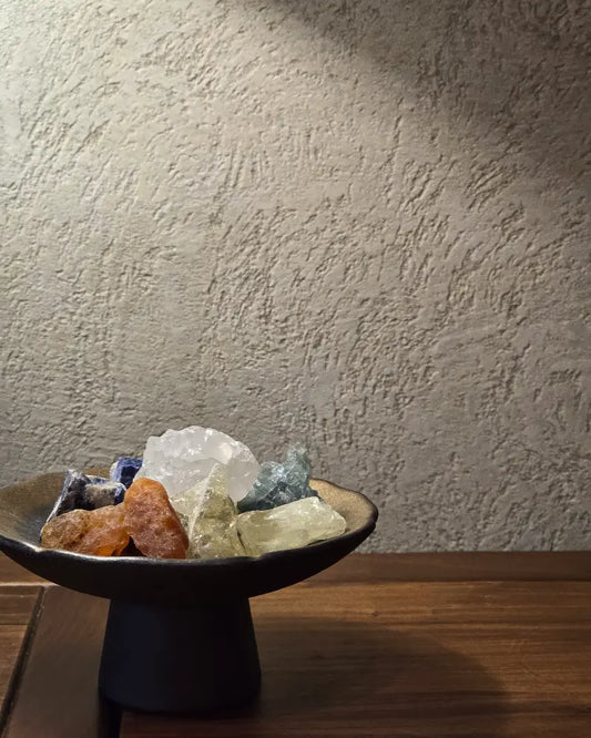 Colorful Five Elements energy stones enhancing feng shui energy flow and meditation focus.