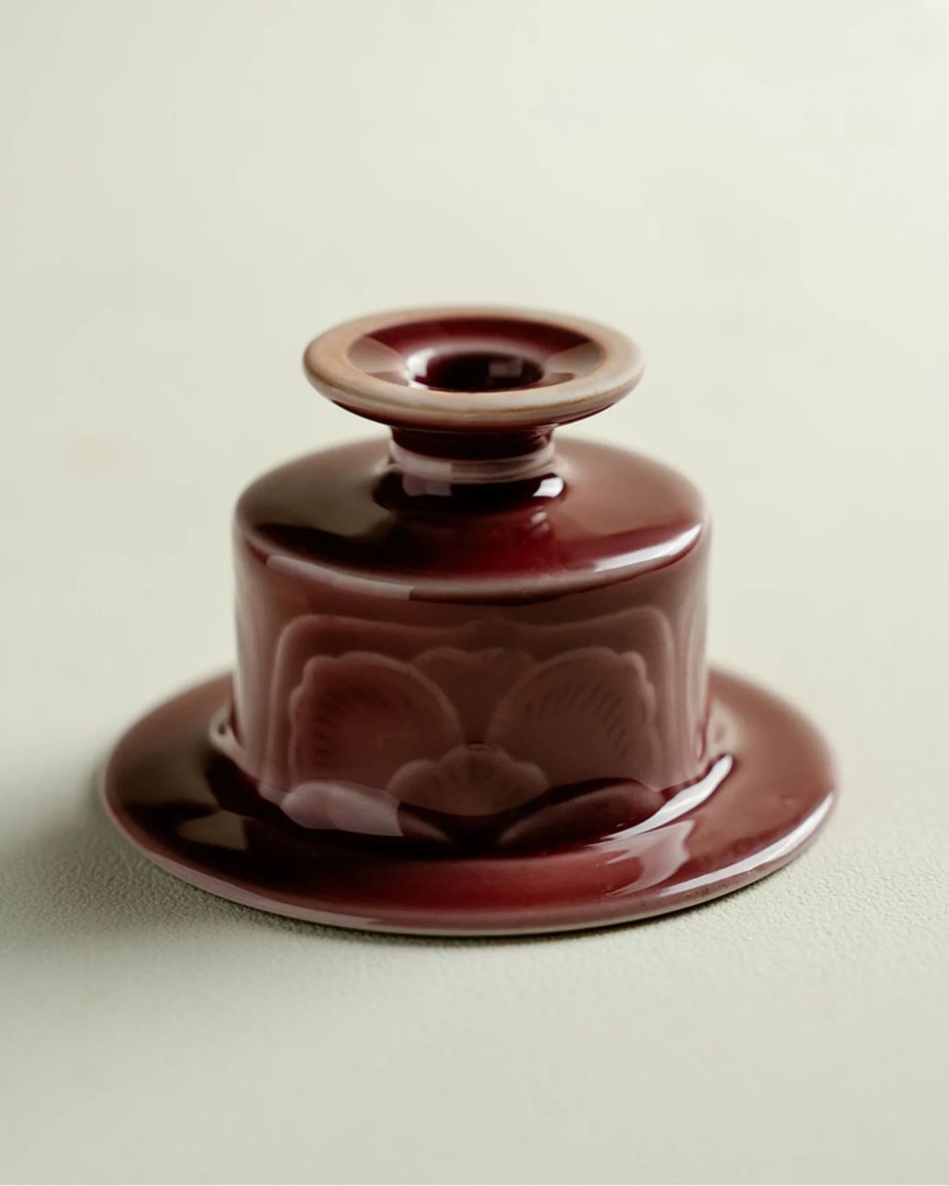 Imperial Red Glazed Relief Incense Holder · Ceramics