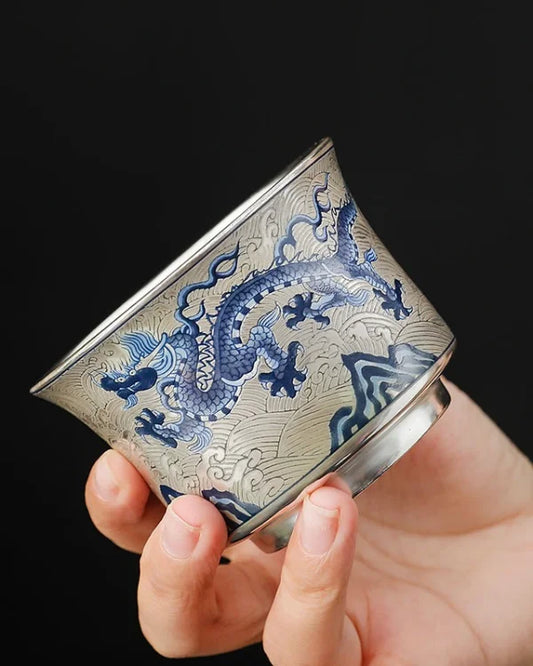 Azure Dragon Couple Teacups Gift · Gilded Silver