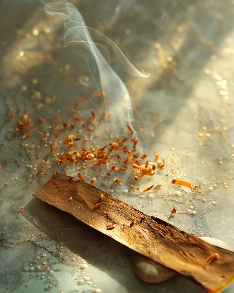 Cinnamon stick with ground cinnamon on a textured surface