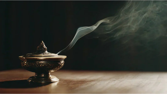 Ancient Chinese incense in a minimalist quiet luxury home interior with soft natural light and traditional censer
