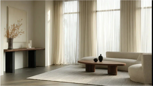 Modern minimalist living room featuring a Chinese ceramic incense burner for a morning mindfulness ritual.