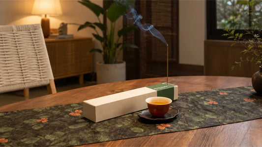 Chinese tea and Feng Shui Wood element incense stick ritual for a slow evening