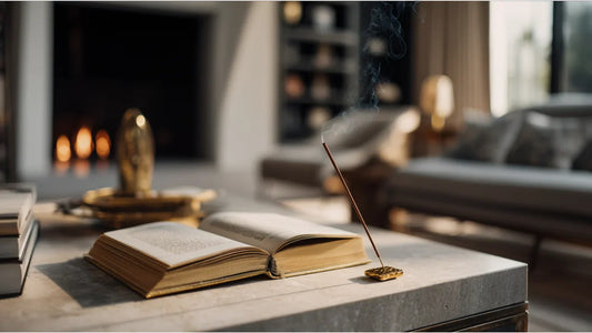 A traditional Chinese Xiangdao incense ceremony with a censer, pressed ash, and brass tools in a modern luxury study during morning golden hour.