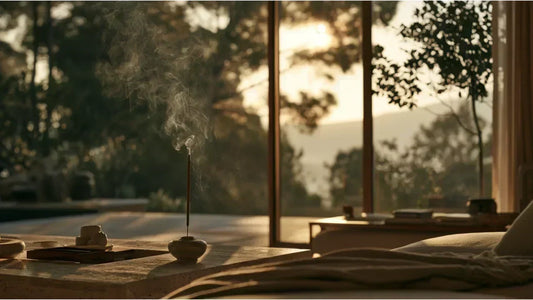 Xiangdao Chinese incense ritual with agarwood incense and ceramic incense holder in a modern home