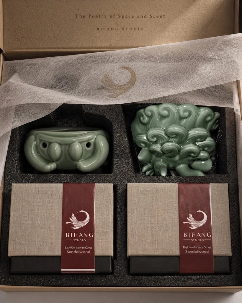 Chinese incense gift set with one dragon incense burner and two boxes of backflow incense cones