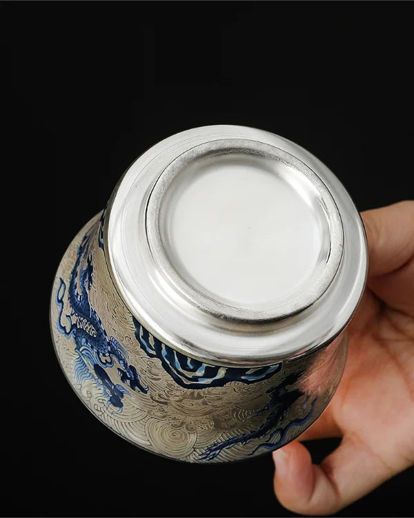 Azure Dragon Couple Teacups Gift · Gilded Silver