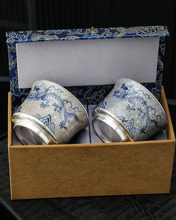 Azure Dragon Couple Teacups Gift · Gilded Silver
