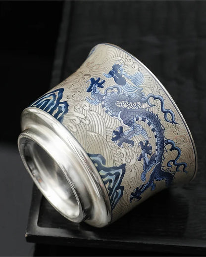 Azure Dragon Couple Teacups Gift · Gilded Silver