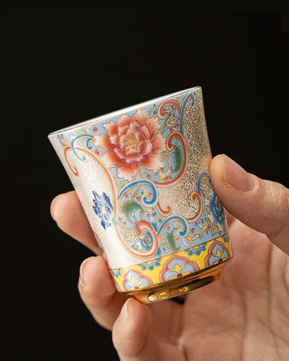 Imperial Cloisonné Enamel Silver Tea Cup Gift Box