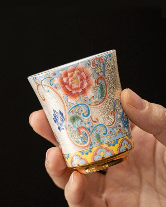 Imperial Cloisonné Enamel Silver Tea Cup Gift Box