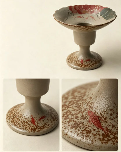 Porcelain incense holder with lotus and red carp pattern, handcrafted ceramic incense burner inspired by Chinese art and Feng Shui