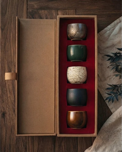 Five Elements Ceramic Tea Cup Gift Set · Wuxing