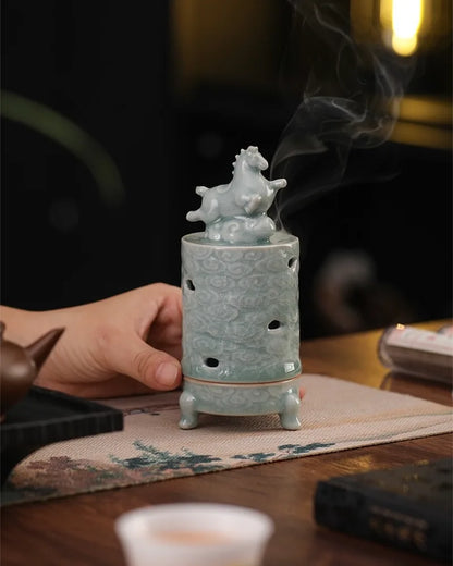 Cloud Rider Horse · Celadon Glaze Incense Burner