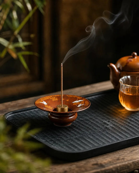 Flying Crane Ceramic Incense Holder, Chinese-style ceramic incense burner with elegant flying crane design, traditional Chinese home decor, incense stick and cone holder, decorative aromatherapy accessory