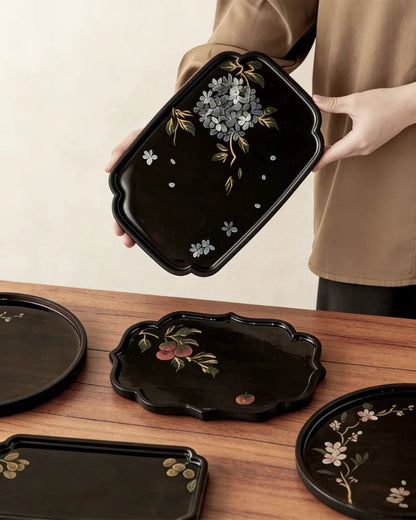 Hand-Painted Bamboo Lacquer Tray · New Chinese Oriental Serveware
