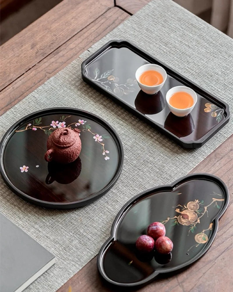 Hand-Painted Bamboo Lacquer Tray · New Chinese Oriental Serveware