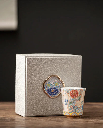 Imperial Cloisonné Enamel Silver Tea Cup Gift Box