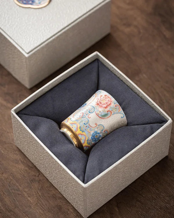 Imperial Cloisonné Enamel Silver Tea Cup Gift Box