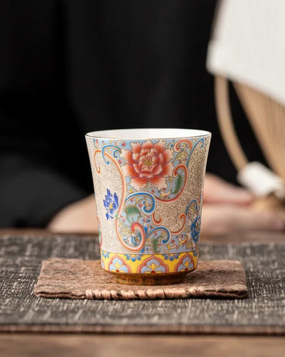 Imperial Cloisonné Enamel Silver Tea Cup Gift Box