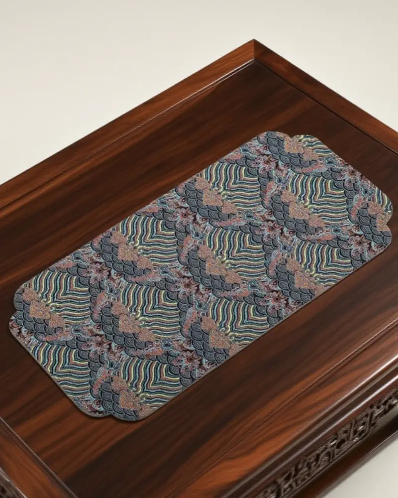 Decorative placemat with floral pattern on a wooden tray, shows our bifang studio high quality brand selection